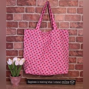 Handmade Strawberries on Pink LARGE Quilted Tote